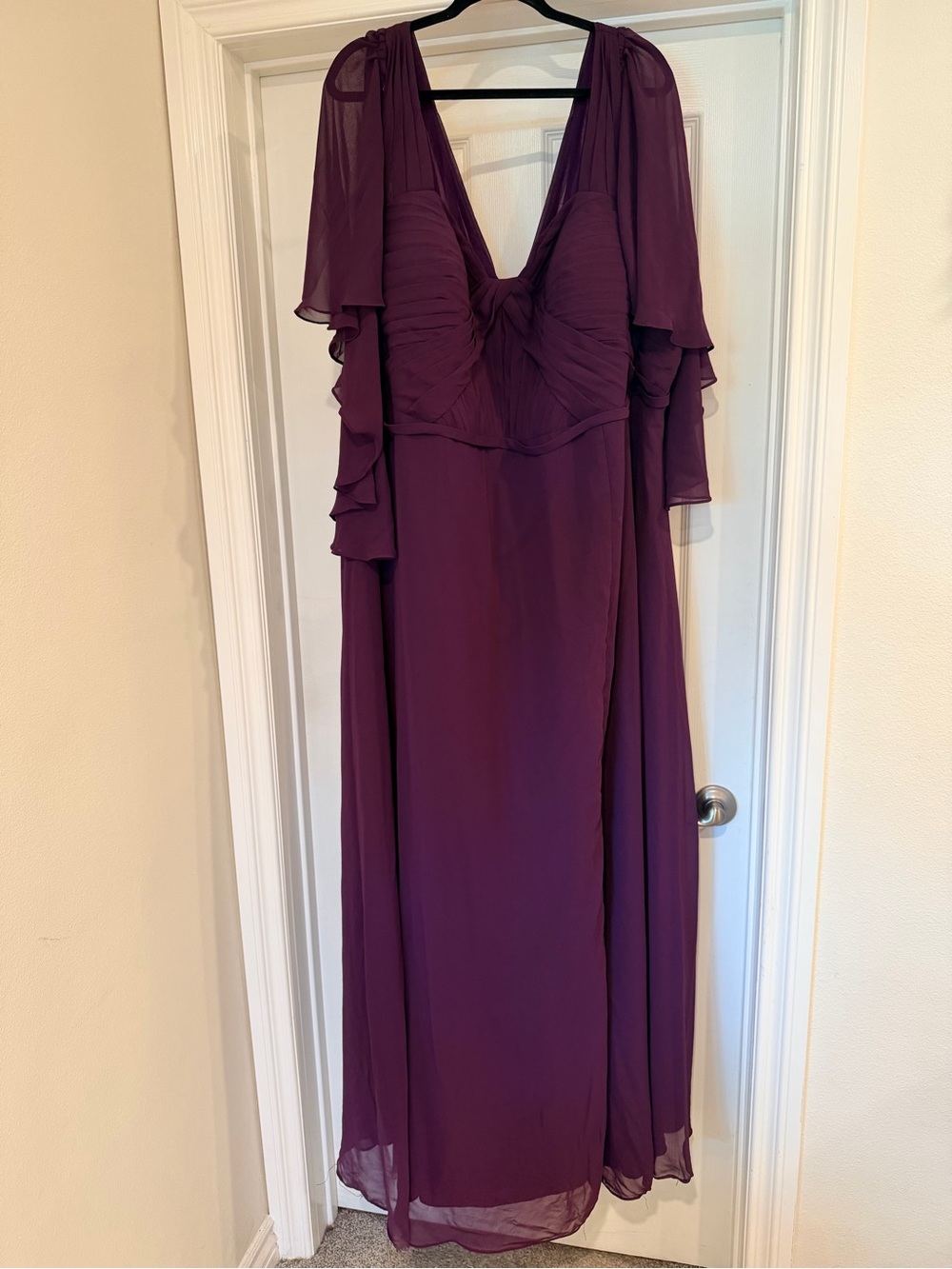 Azazie Elegant Plum Evening Gown with Draped Sleeves size 30